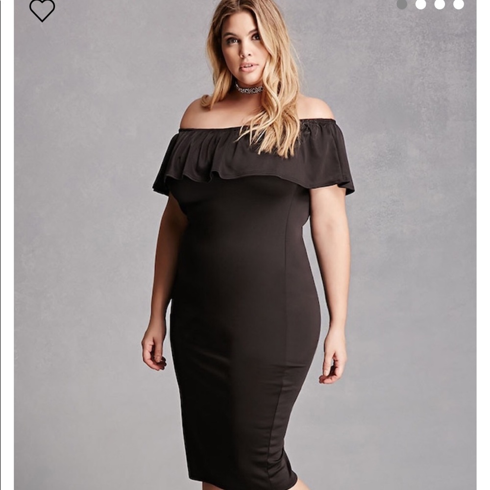 Off the shoulder dress.